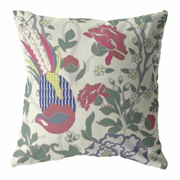 Palacedesigns 28 in. Pink & Sage Peacock Indoor & Outdoor Throw Pillow Burgundy & White PA3098275